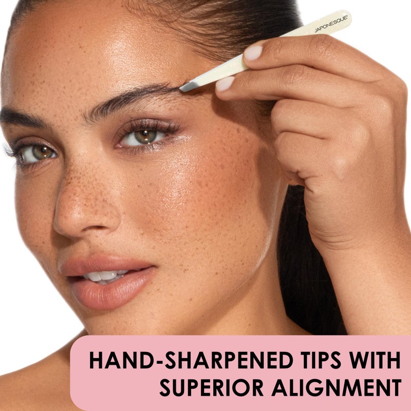 JAPONESQUE Pointed & Slant Tweezers Natural Shimmer Set, Precision Crafted, Hand Sharpened Tips for Shaping and Defining Brows - Image 2